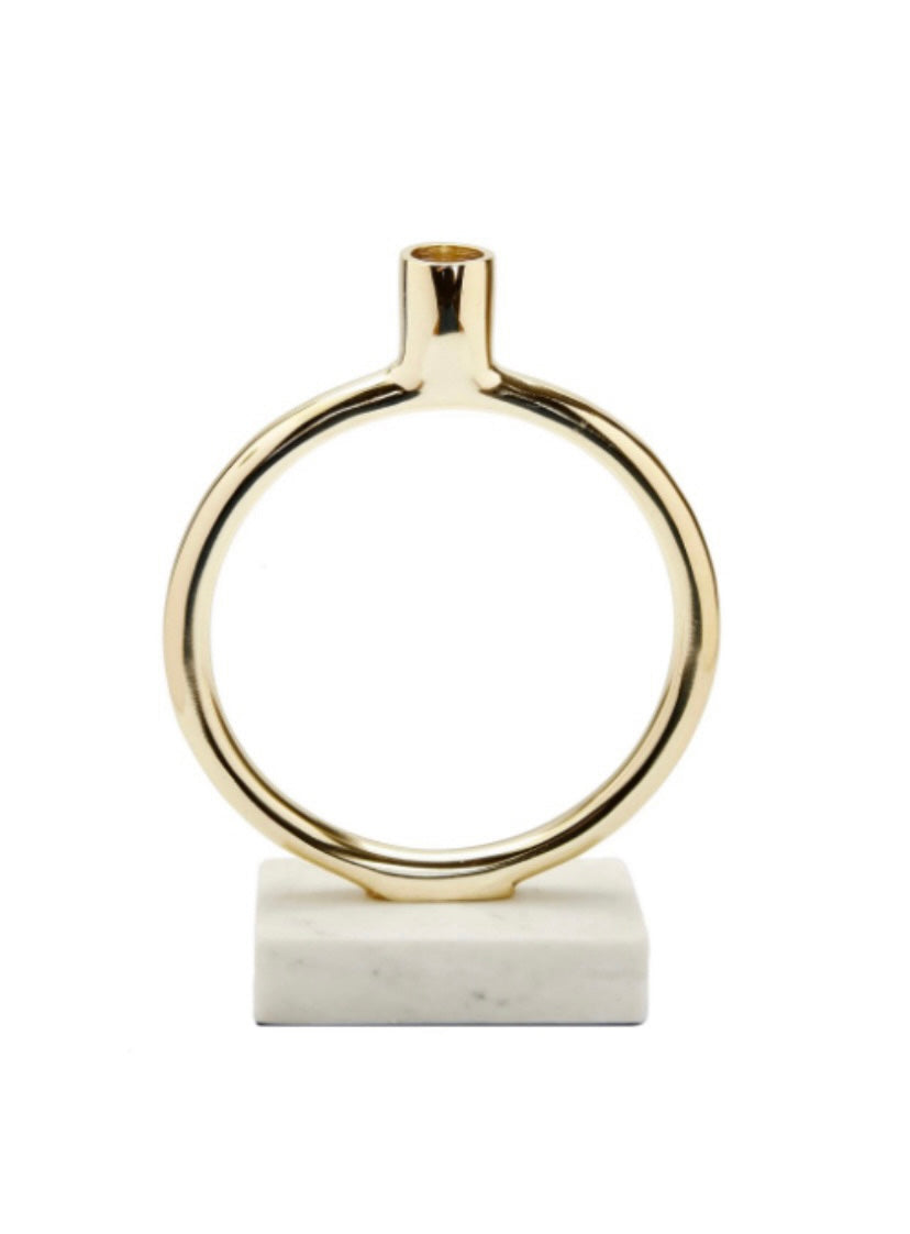 Gold Circular Taper Candle Holder on Marble Base