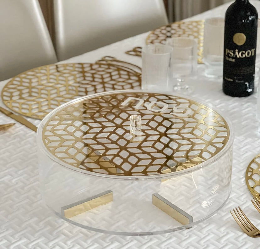 Lucite & Laser Cut Round Matzah Box