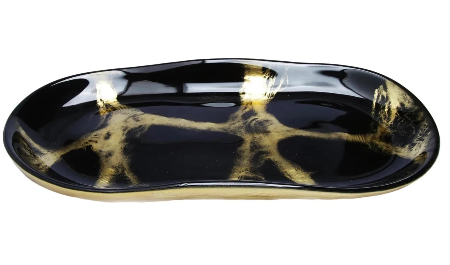 Black and Gold Marbleized Oval Dish