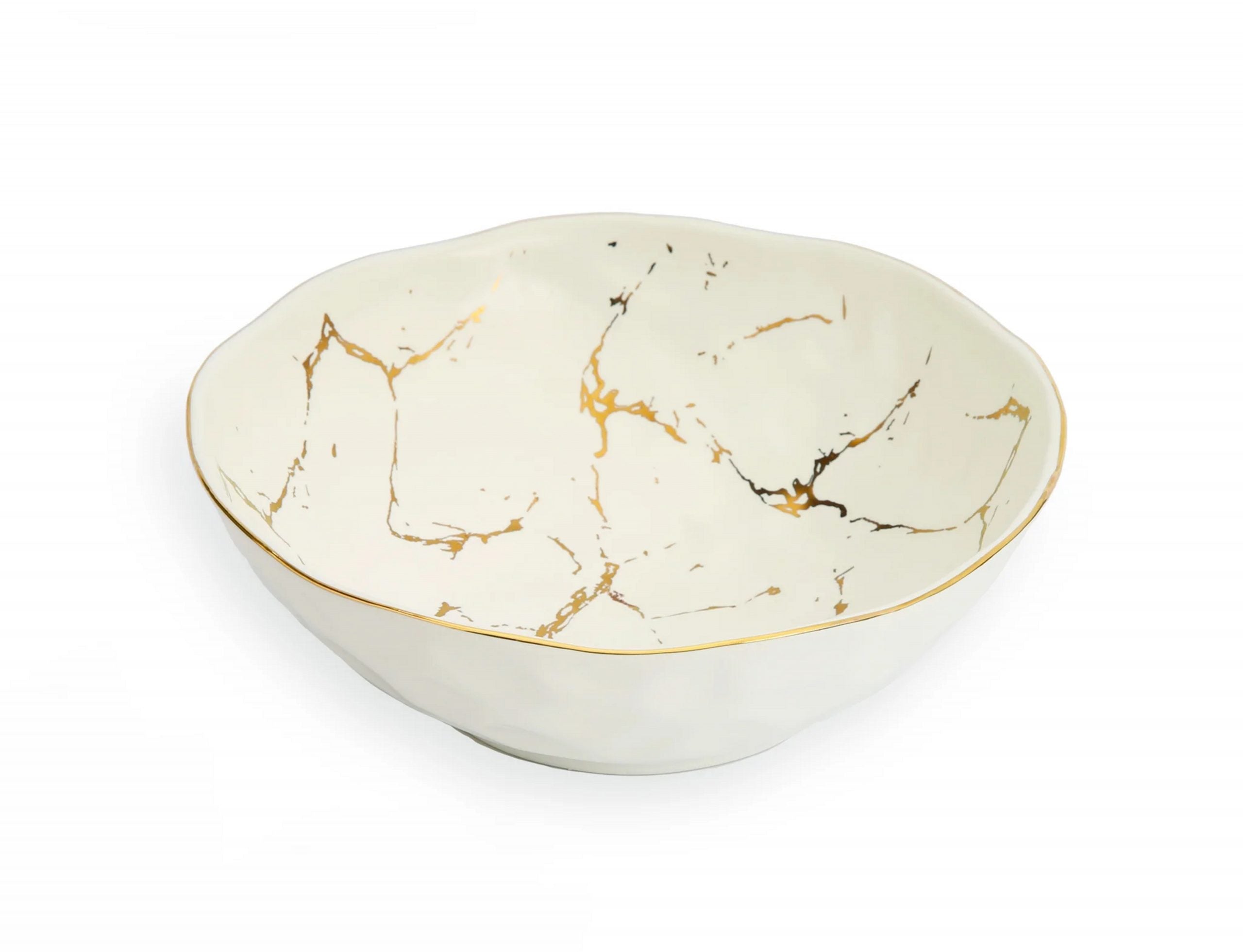 Gold and White Marbleized 8.5" Bowl